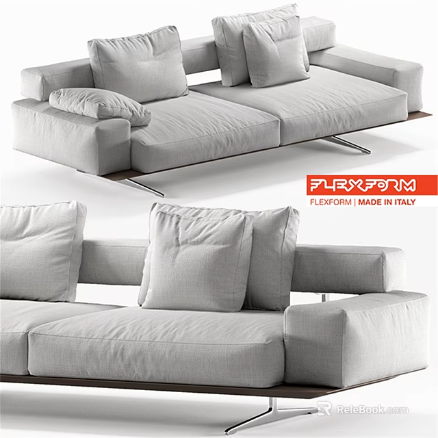 Modern Two Seater Sofa With Plush Cushions And Wooden Legs For Living Room 3d model 