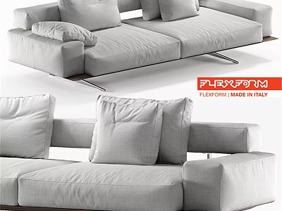 Modern Two Seater Sofa With Plush Cushions And Wooden Legs For Living Room 3d model