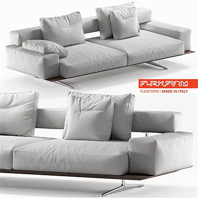 Modern Two Seater Sofa With Plush Cushions And Wooden Legs For Living Room 3d model