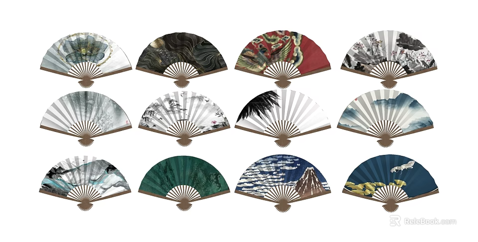 Decorative Hanging Fan Pendants With Traditional Mountain And Animal Patterns 3d model 