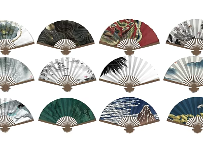 Decorative Hanging Fan Pendants With Traditional Mountain And Animal Patterns 3d model