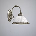 Classic Curved Arm Wall Light With White Ribbed Glass Shade And Pull Chain Switch