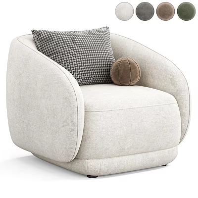 Modern Beige Upholstered Armchair With Checkered Pillow And Brown Pom Pom 3d model