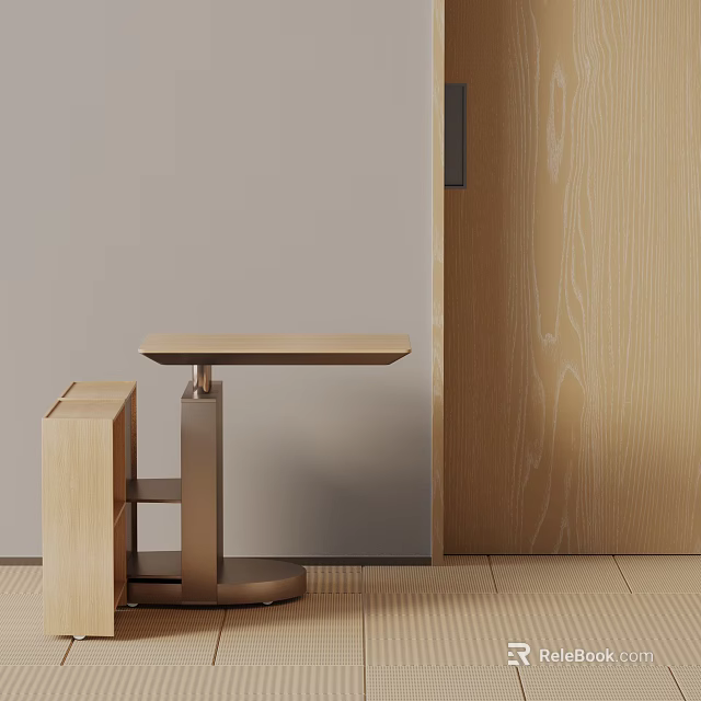 Minimalist Modern Side Table With Light Wood Top And Metal Frame Next To Wooden Door 3d model 