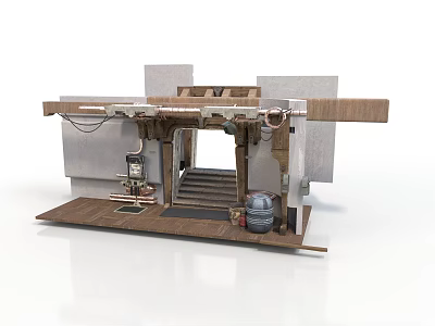 Architectural Building Model With Staircase Pipes Wooden Planks And Equipment 3d model