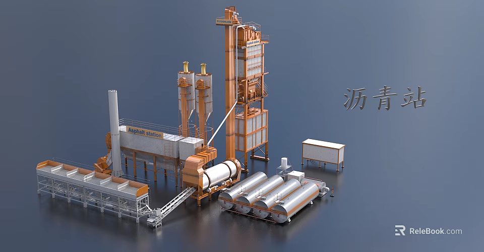 Industrial Asphalt Mixing Plant Equipment with Tower Structure and Storage Tanks for Road Construction Processing 3d model 