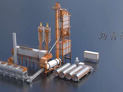 Industrial Asphalt Mixing Plant Equipment with Tower Structure and Storage Tanks for Road Construction Processing 3d model