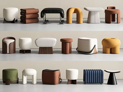 Colorful Modern Sofa Stools In Multiple Designs Materials And Shapes For Living Space 3d model