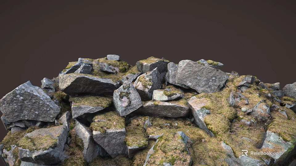 Natural Stone Rocks With Green Moss Covered Surface And Rough Texture 3d model 