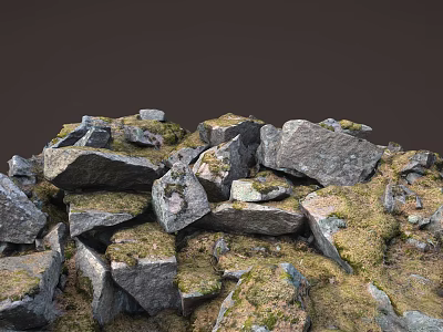Natural Stone Rocks With Green Moss Covered Surface And Rough Texture 3d model