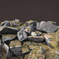 Natural Stone Rocks With Green Moss Covered Surface And Rough Texture 3d model