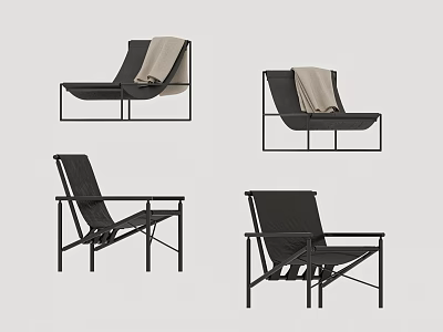 Modern Lounge Chairs With Black Metal Frame Light Blanket And Minimal Design 3d model