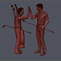 Two Men High Five On Golf Course With Clubs Bag 3d model