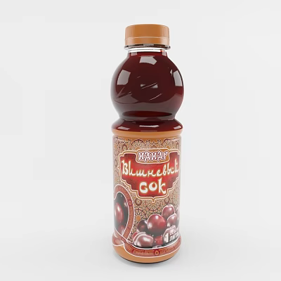 Refreshing Blueberry Sok Fruit Beverage In Red Bottle With Natural Label Design 3d model