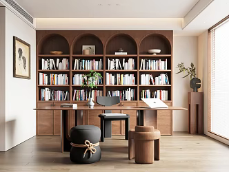 Vintage Study Middle Style Study Desk and Chair Combination Log Study 3d model