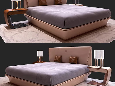 Modern Elegant Double Bed Interior With Upholstered Headboard Nightstands And Table Lamps 3d model