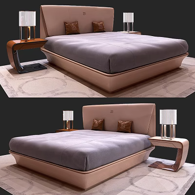 Modern Elegant Double Bed Interior With Upholstered Headboard Nightstands And Table Lamps 3d model