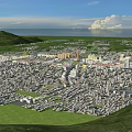 Aerial Urban Planning View With City Layout Numerous Buildings Green Spaces Mountain And Sea