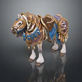 Ornate Decorative Horse Model With Gold Blue Saddle Bridle And Tassels
