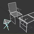 Stylish Red Outdoor Chair with Metal Frame Wooden Table and Blue Stool for Patio