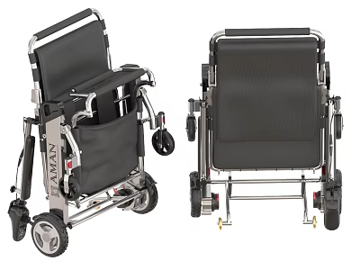 Lightweight Foldable Medical Wheelchair With Black Seat And Steel Frame 3d model