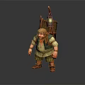 Fantasy Game Movie Character Wearing Green Vest With Backpack Lantern And Brown Shoes