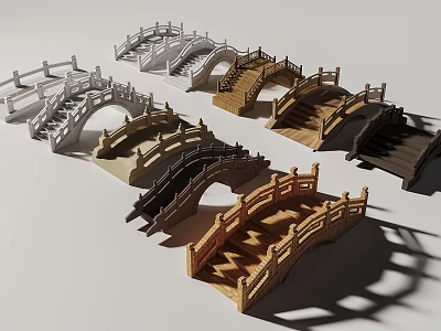 Landscape Bridge Models With Various Colors Materials Arch Designs And Steps 3d model
