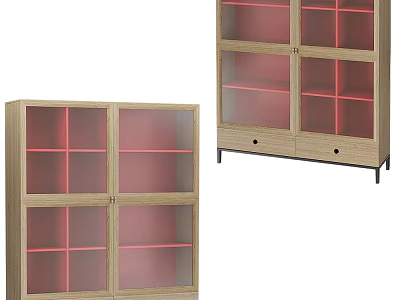 Modern Wooden Console Cabinet And Side Cabinet With Glass Doors Red Shelves And Drawers 3d model