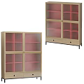 Modern Wooden Console Cabinet And Side Cabinet With Glass Doors Red Shelves And Drawers