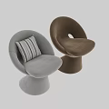 Modern Beige Round Upholstered Stool With Striped Pillow And Conical Base