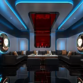 Futuristic KTV Lounge Interior With Blue Red Lighting And Sofas 3d model