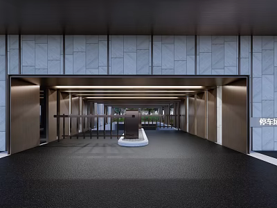 Modern Parking Garage Entryway With Stone Walls And Ambient Lighting 3d model