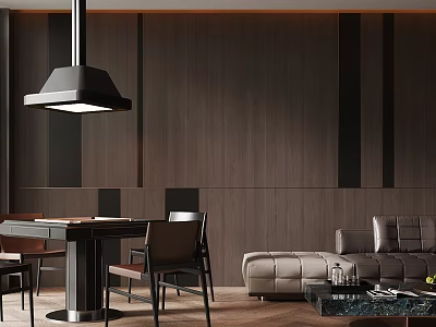 Modern Entertainment Table In Stylish Living Interior With Wooden Wall And Lighting 3d model