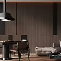 Modern Entertainment Table In Stylish Living Interior With Wooden Wall And Lighting
