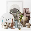Stylish Decorative Ornament Collection With Clock Plant Vase Wooden And Mushroom Decor