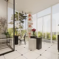 Elegant Modern Specialty Store Interior With Display Shelves Sofa Flower Vases Tile Floor And Lighting