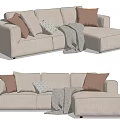 Modern Beige Sectional Sofa With Brown And Gray Pillows And Throw Blanket 3d model