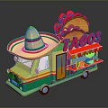 Vibrant Taco Truck With Sombrero Tacos Sign Guitar Awning And Food