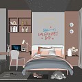 Kids Bedroom With Star Ceiling Cloud Neon Sign Bed Desk Chair And Stuffed Toy