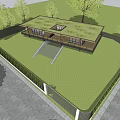Modern Detached Villa With Green Roof Lawn Trees Fence And Pathway