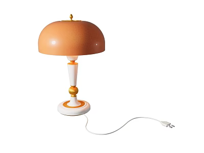 Stylish Table Lamp With Orange Lampshade White Pole And Golden Decorative Ball 3d model