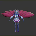 Fantasy Female Character With Cat Ears Large Pink Wings White And Pink Dress And Stockings