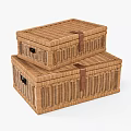 Natural Style Wall Decor With Stacked Wicker Storage Boxes And Leather Straps 3d model