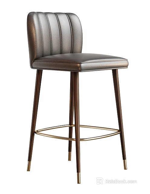 Modern Bar Stool Featuring Leather Seat And Metal Legs For Kitchen Island Design 3d model 