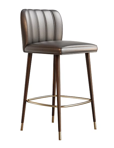 Modern Bar Stool Featuring Leather Seat And Metal Legs For Kitchen Island Design 3d model
