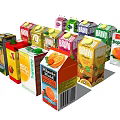 Assorted Juice Drink Packaging From Various Brands Including 100% Juice And Oranges