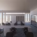 Modern Public Office Space With Long Worktables Ergonomic Chairs And Floor To Ceiling Windows