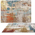 Artistic Abstract Square Rug With Vibrant Blue Brown Beige Red Tones
