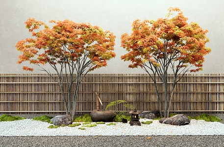 Red Maple Tree Landscape Tree Stone Landscape Stone Plant Landscape Bamboo Hedge Water Bowl 3d model