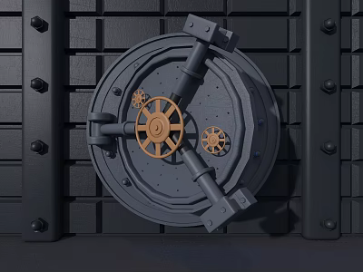 Sturdy Metal Vault Door With Brass Gears And Dark Background Design 3d model